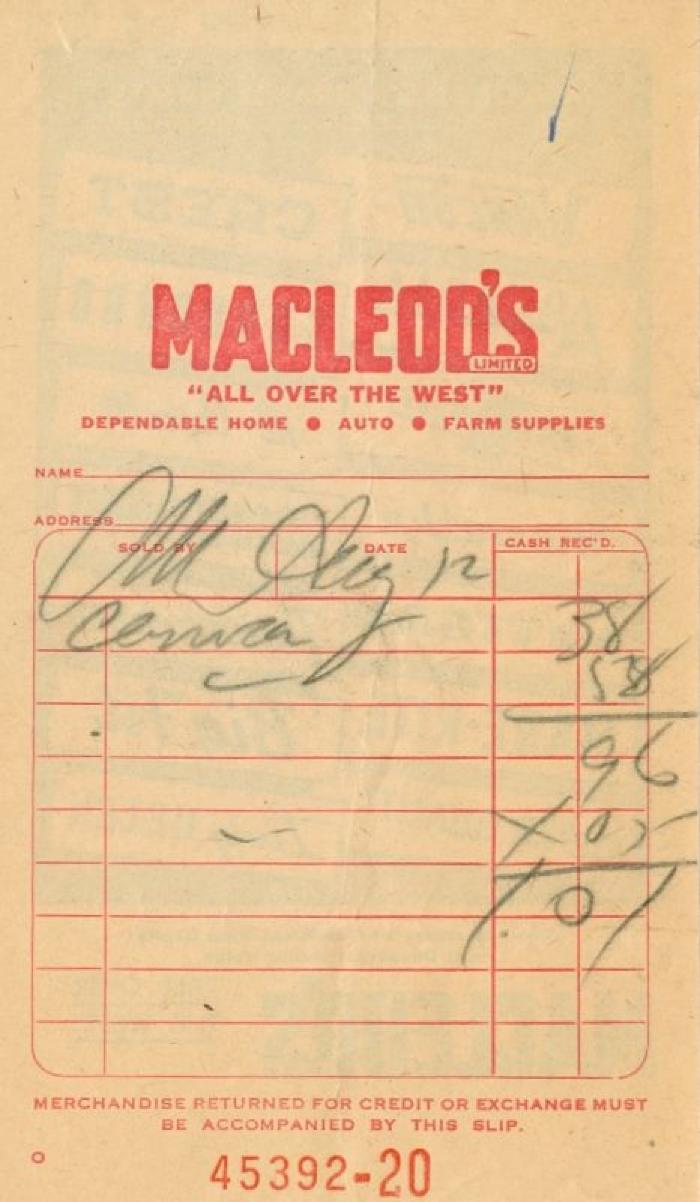 Macleod's Store Receipt (1963-08-12)