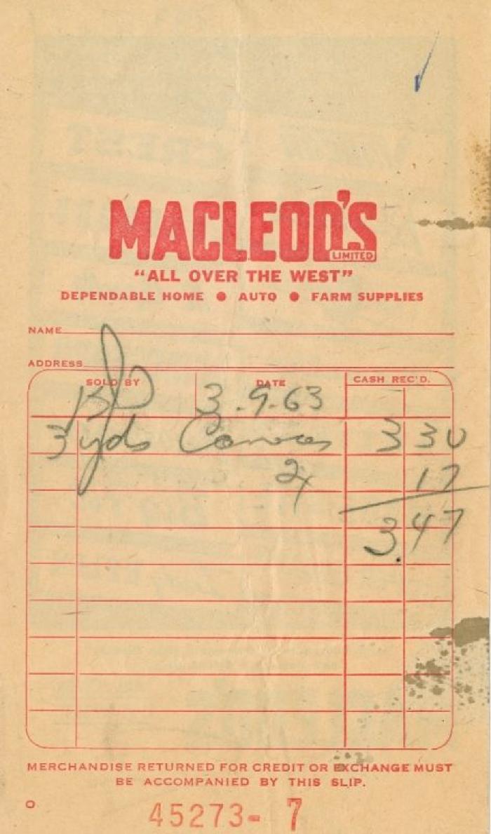 Macleod's Store Receipt (1963-03-09)