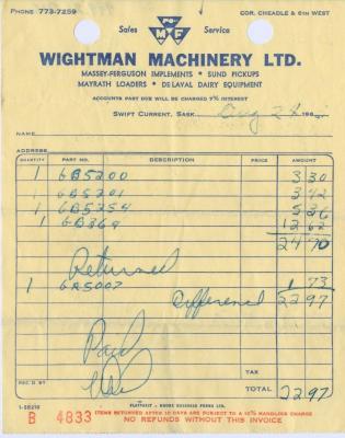 Wightman Machinery Limited Receipt (1963-08-24)