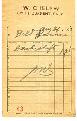 W Chelew's Machine Shop Receipt (1962-08-26)