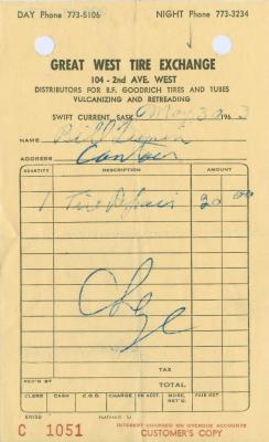 Great West Tire Exchange Receipt (1963-05-30)