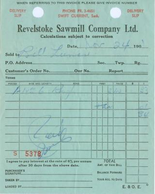 Revelstoke Sawmill Company Limited Receipt (1961-11-24)