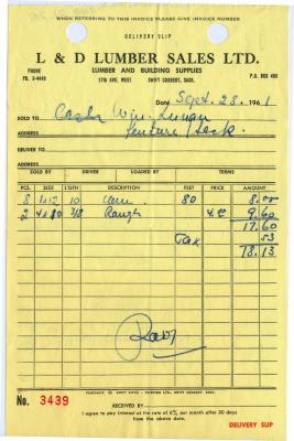 L&D Lumber Sales Limited Receipt (1961-09-28)