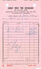 Great West Tire Exchange Receipt (1961-06-22)