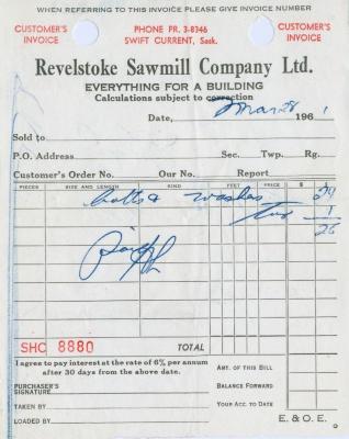 Revelstoke Sawmill Company Limited Receipt (1961-03-28)