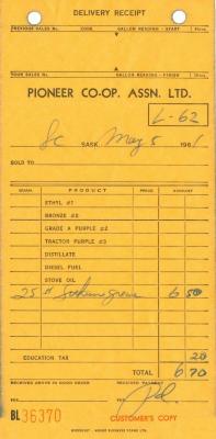 Pioneer Co-operative Association Limited Delivery Receipt (1961-05-05)