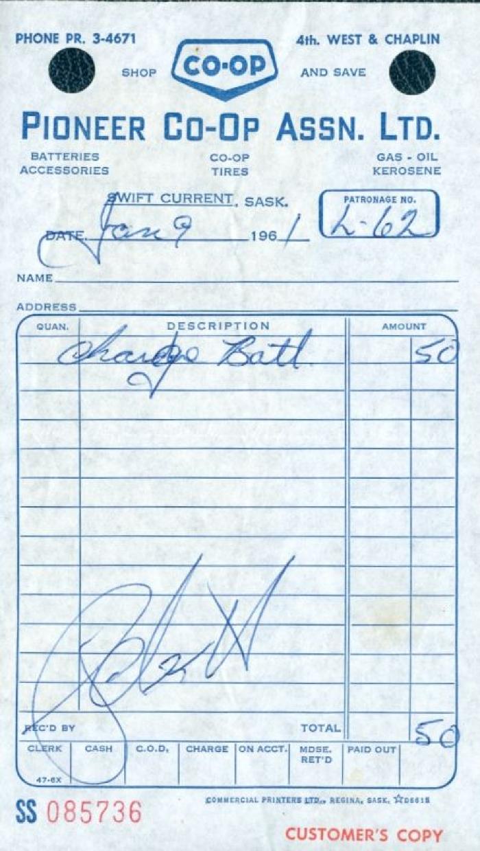 Pioneer Co-operative Association Limited Receipt (1961-01-09)