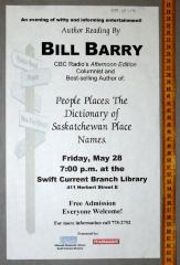 Bill Barry Saskatchewan Author Reading Announcement Poster