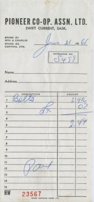 Pioneer Co-operative Association Limited Receipt (1961-06-21)