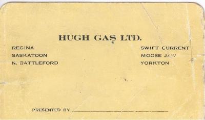 Hugh Gas Limited Business Card;Hugh Gas Limited Business Card