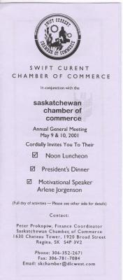 Swift Current Chamber of Commerce Annual General Meeting Invitation (2001-05-09);Swift Current Chamber of Commerce Annual General Meeting Invitation (2001-05-09)