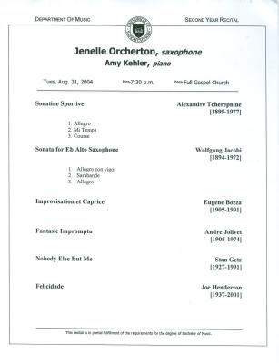 Jenelle Orcherton and Amy Kehler Recital Flyer (2004-08-31)