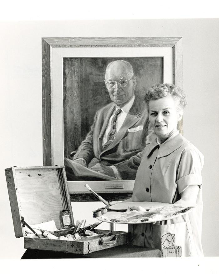 Johnston, Jean M. - "Jean Johnston with Portrait of Robert Jones Pittsburgh Insurance Executive"