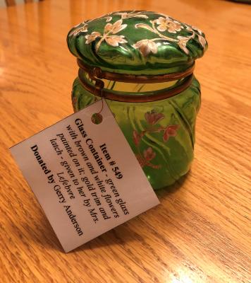 Glass Container - green with flowers