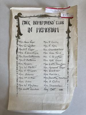 Park Homemakers' Club - In Memoriam