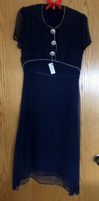 Navy Blue Dress with White Flower Buttons