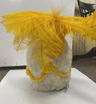 Busby and Feather- white hat and gold feather