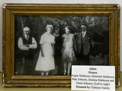 Photograph - Angus Matheson, Henriette Matheson, Mae Johnson, Jemima Matheson and Grant Johnson. (Left to right)