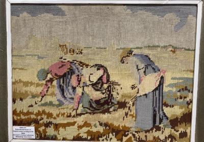 Embroidered Picture of Finnish women working on the fields from Sinikka Lukkarinen