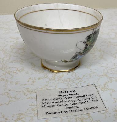 Sugar bowl. From Bird's Point, Round Lake when owned and operated by the Morgan family. Belonged to Ted Stratton.