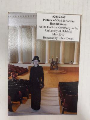 Picture of Outi-Kristiina Hannikainen:   At the Doctoral Ceremony in the University of Helsinki May 2010