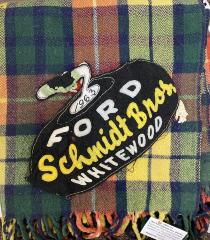 1963 Ford Schmidt Bros. Blanket - A prize that Doug Dancsok (Imelda's husband) won in a curling bonspiel, probably in Whitewood Open Bonspiel