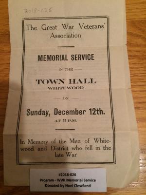 Program - WW1 Memorial Service