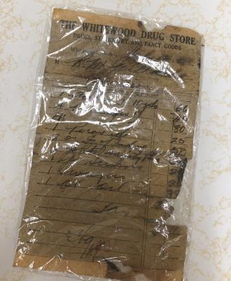 The Whitewood Drug Store Receipt