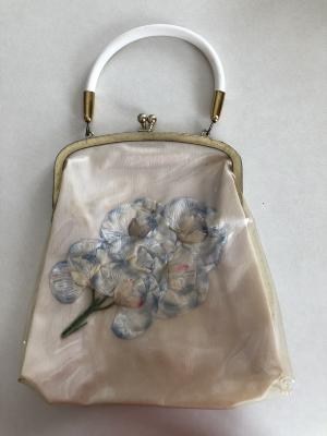 Purse - white plastic with blue flower - Norah Kay