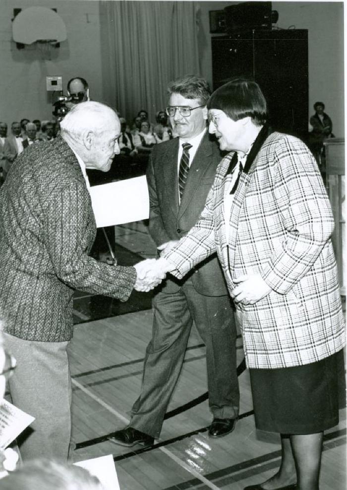 Lieutenant Governor of Saskatchewan Sylvia Fedoruk, Mayor Len Stein, and Dignitary