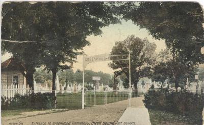 Entrance To Greenwood Cemetery, Owen Sound, Ontario Postcard