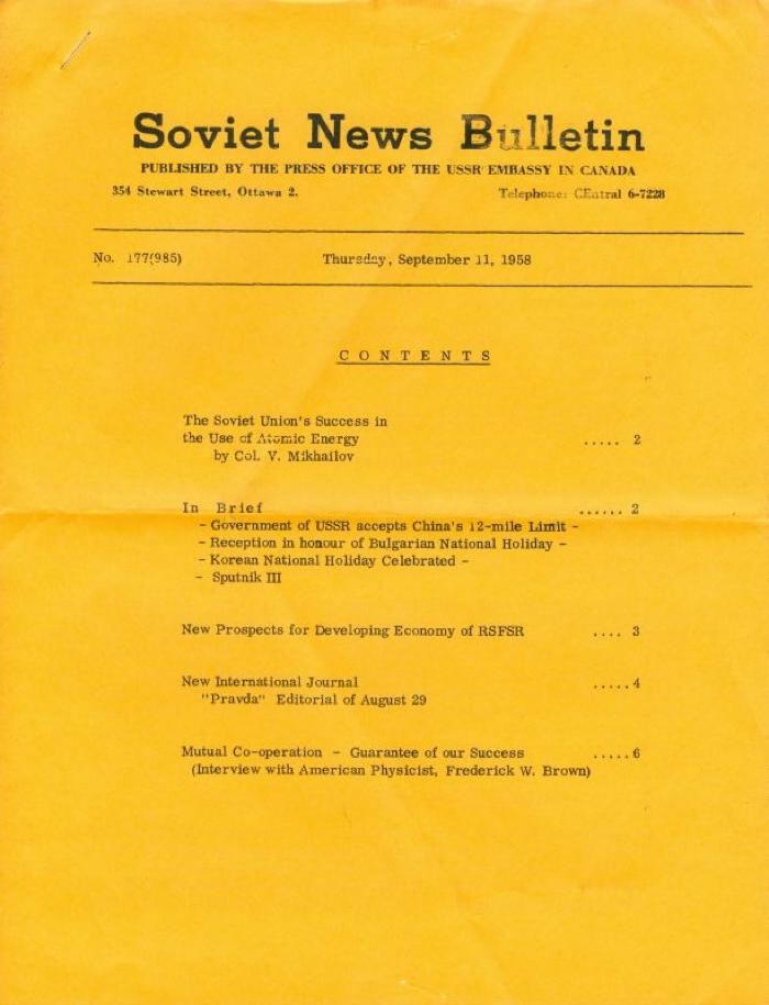 Soviet News Bulletin Soviet News Bulletin