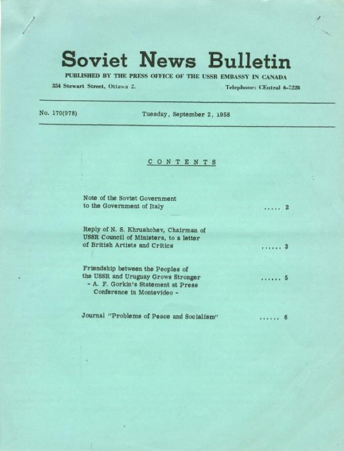 Soviet News Bulletin Soviet News Bulletin