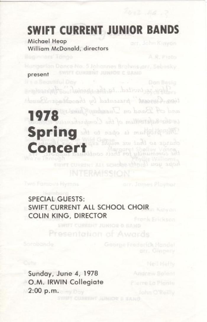 Swift Current Junior Bands Spring Concert (1978)