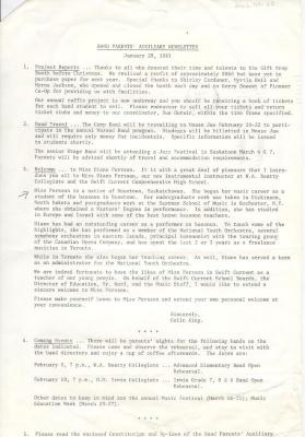 Band Parents' Auxillary Newsletter (1981)