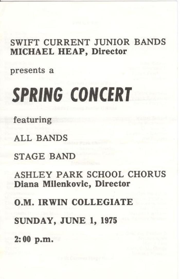 Swift Current Junior Bands Spring Concert Program (1975)