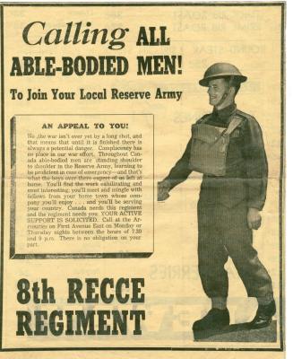 Army Recruitment Ad Calling All Able-Bodied Men!  To Join Your Local Reserve Army Recruitment Ad