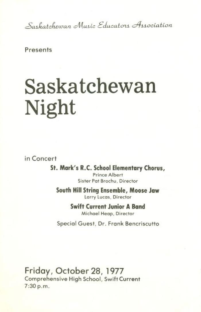 Saskatchewan Night Program (1977-10-28)