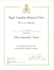 Certificate for Swift Current Royal Canadian Mounted Police Supervisors Course (1979-06)