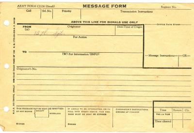 Military Message Form Army Form C2136 (Small) Message Form