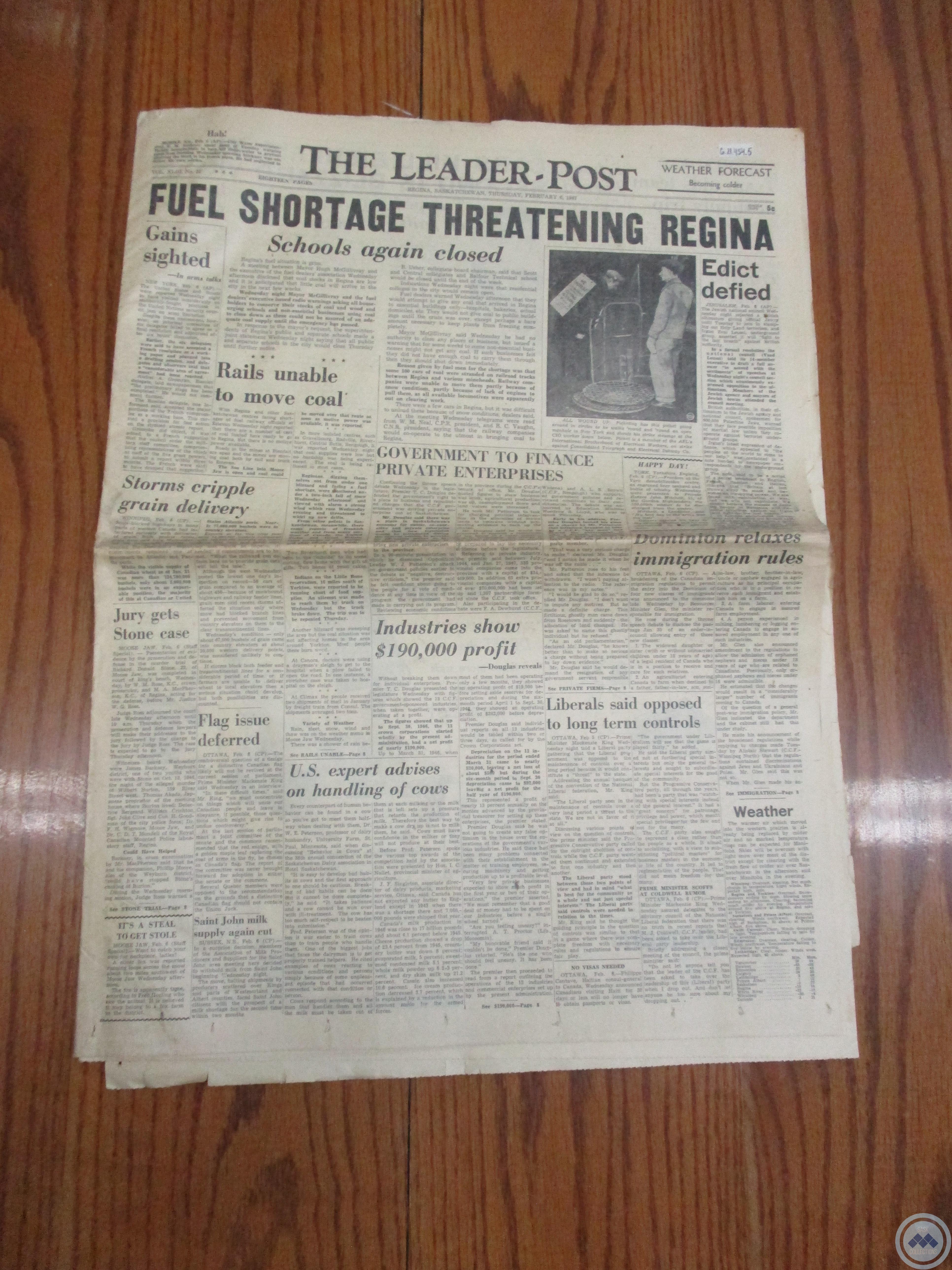 The Leader-Post: “Fuel Shortage Threatening Regina” (February 6, 1947)