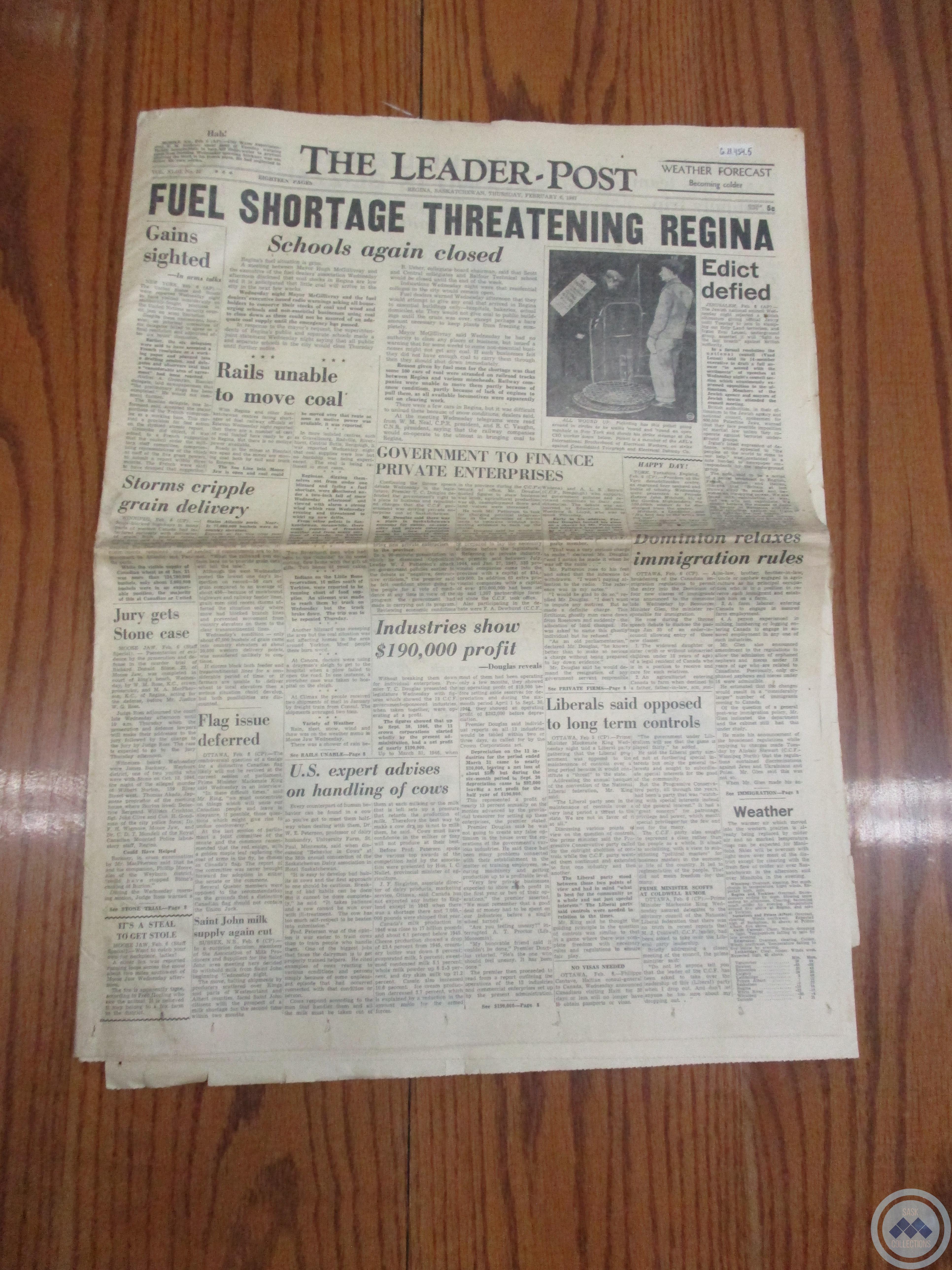 The Leader-Post: “Fuel Shortage Threatening Regina” (February 6, 1947)