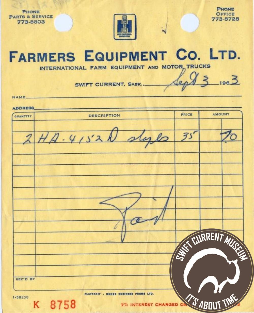 Swift Current Museum Artefact Farmers Equipment Company Limited