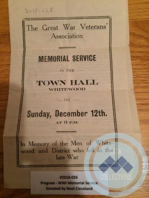 Program - WW1 Memorial Service