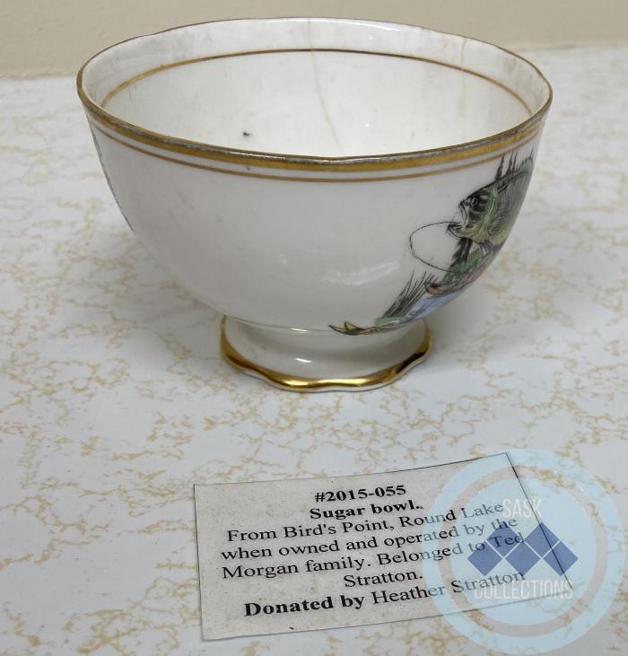 Sugar bowl. From Bird's Point, Round Lake when owned and operated by the Morgan family. Belonged to Ted Stratton.