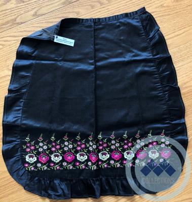 Apron - black satin embroidered