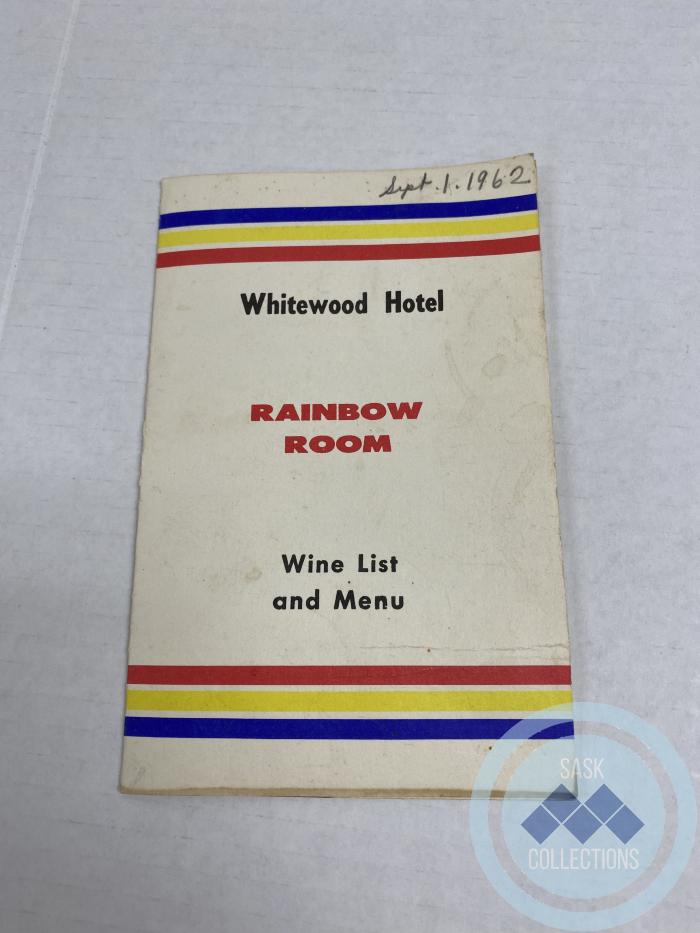 Whitewood Hotel Wine List and Menu 1972