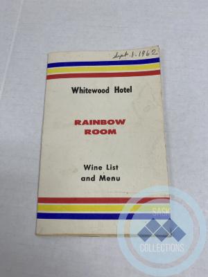 Whitewood Hotel Wine List and Menu 1972