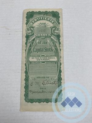 Stock Certificate of the Capital Stock 1930 - Belonged to Ed Street (Doreen Westcott's father)