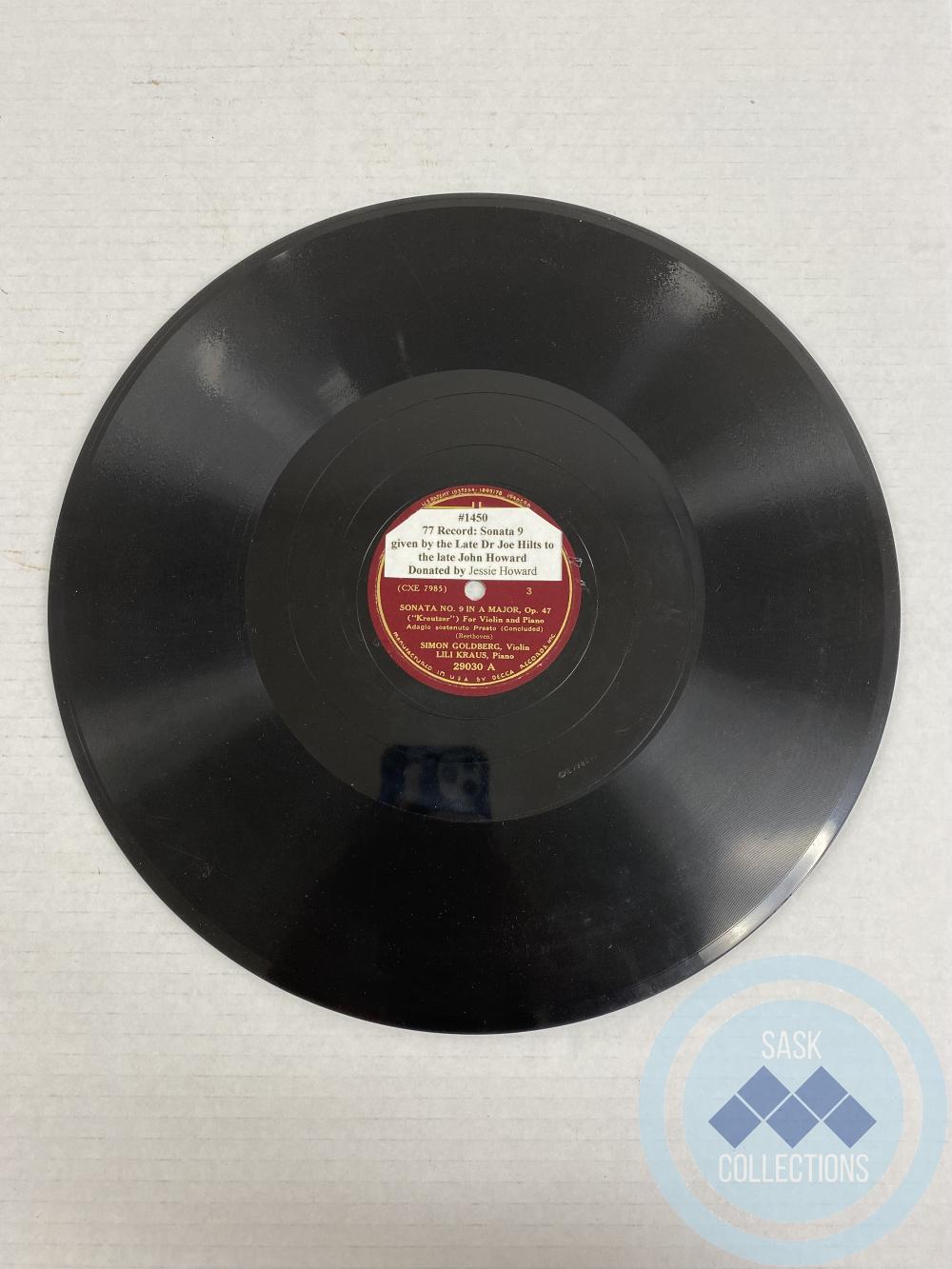 77 Record: Sonata 9 - given by the late Dr Joe Hilts to the late John Howard
